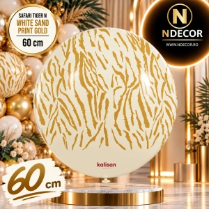 Balon latex jumbo 60cm Safari Tiger N - White Sand Print - Gold