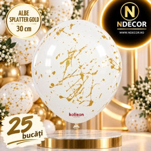 SET 25 Baloane latex 30cm Albe print Splatter Gold