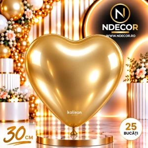 SET 25 Baloane Latex Inima 30cm Mirror Gold 5001