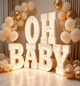 Set Litere OH BABY cu LED – 100 cm | Litere Volumetrice pentru Botez & Baby Shower