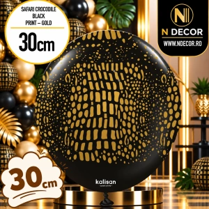 Baloane latex 30cm Safari Crocodile - Black Print Colour - Gold