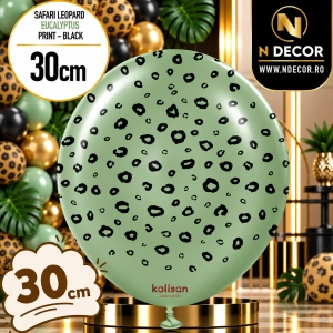 Baloane latex 30cm Safari Leopard - Eucalyptus Print - Black