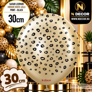Baloane latex 30cm Safari Leopard - Mirror White Gold Print Colour - Black