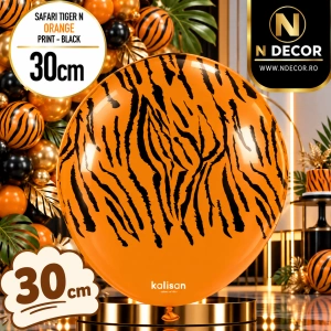 Baloane latex 30cm Safari Tiger N - Orange Print - Black