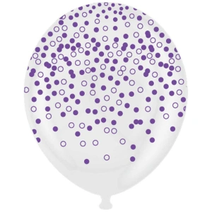 Baloane latex 30cm TRANSPARENTE cu print CONFETTI mov - Img 2