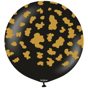 Balon latex jumbo 60cm Safari Cow - Black Print - Gold - Img 2