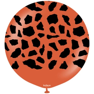 Balon latex jumbo 60cm Safari Giraffe - Rust Orange Print - Black - Img 2