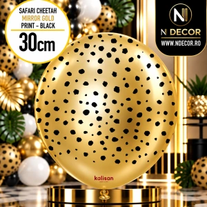 Baloane latex 30cm Safari Cheetah - Mirror GoldPrint Colour - Black