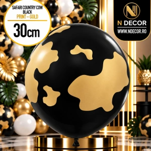 Baloane latex 30cm Safari Country Cow - Black (Print: Gold)