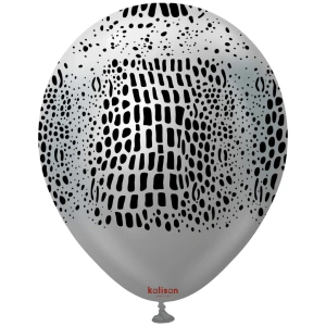 Baloane latex 30cm Safari Crocodile - Mirror Silver Print - Black - Img 2