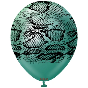 Baloane latex 30cm Safari Snake N - Mirror Green Print - Black - Img 2