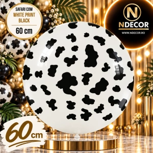 Balon latex jumbo 60cm Safari Cow - White Print - Black