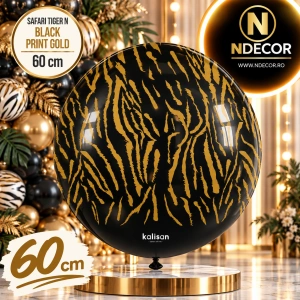 Balon latex jumbo 60cm Safari Tiger N - Black Print - Gold