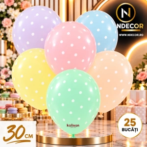 SET 25 Baloane Latex 30cm Macaron asortat cu buline albe