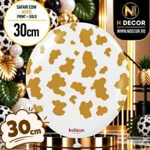Baloane latex 30cm Safari Cow - White Print Colour - Gold