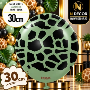 Baloane latex 30cm Safari Giraffe - Eucalyptus Print - Black