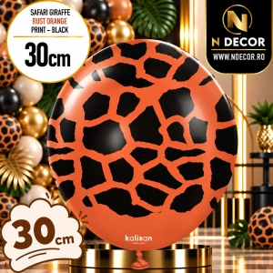 Baloane latex 30cm Safari Giraffe - Rust Orange Print - Black
