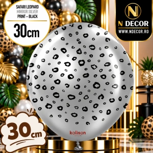 Baloane latex 30cm Safari Leopard - Mirror Silver Print Colour - Black