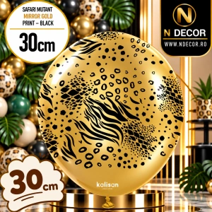 Baloane latex 30cm Safari Mutant - Mirror Gold Print - Black