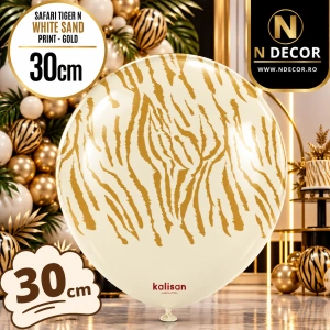 Baloane latex 30cm Safari Tiger N - White Sand Print - Gold