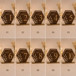 Număr de masă Hexagon – Negru + Natur (15cm / 20cm) - Img 2
