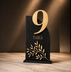 Număr de masă Premium – Negru & Natur (15 cm / 20 cm)