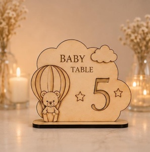 Numere de masă Baby Balloon – Placaj Natur | 15 cm / 20 cm - Img 3