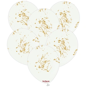 SET 25 Baloane latex 30cm Albe print Splatter Gold - Img 2