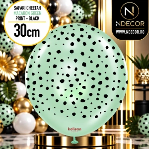 Baloane latex 30cm Safari Cheetah - Macaron Green Print - Black