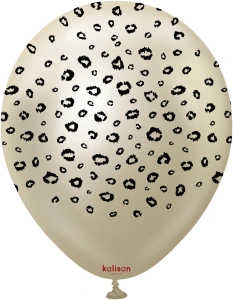 Baloane latex 30cm Safari Leopard - Mirror White Gold Print Colour - Black - Img 2