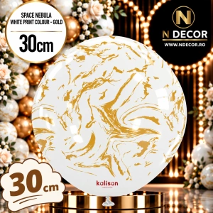 Baloane latex 30cm Space Nebula - White Print Colour - Gold