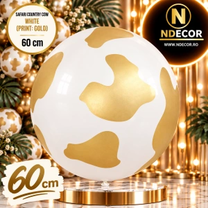 Balon Latex jumbo 60cm Safari Country Cow - White (Print: Gold)