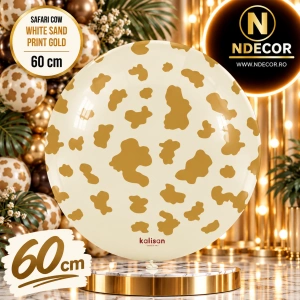 Balon latex jumbo 60cm Safari Cow - White Sand Print Colour - Gold