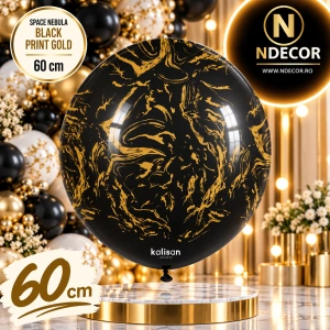 Balon latex jumbo 60cm Space Nebula - Black Print - Gold