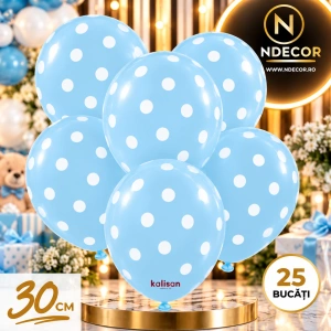 SET 25 Baloane latex 30cm Light Blue cu buline albe