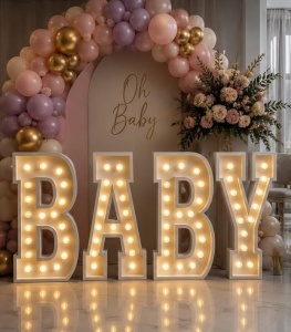 Set Litere BABY cu LED – 120 cm | Litere Volumetrice pentru Botez & Baby Shower