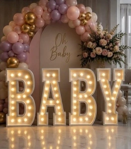 Set Litere BABY cu LED – 120 cm | Litere Volumetrice pentru Botez & Baby Shower