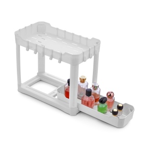 Organizator Niovel® Multifunctional pentru sub blat cu 2 niveluri și sertare glisante,Organizatoare pentru Dulap, Cu sertar glisant si 5 carlige, Design de capacitate mare, Usor de instalat, Pentru bucatarie de baie (40x22x33 cm) negru - Img 2