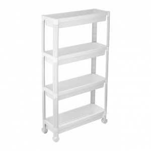 Organizator slim portabil cu roti, 4 rafturi, pentru bucatarie sau baie, Alb, 19x54x100 cm - Img 2