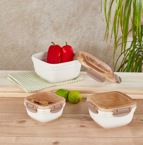Set 3 caserole cu capac VA™ VP.025, 500 ml, 900 ml, 1500 ml,Bej si Maro - Img 2