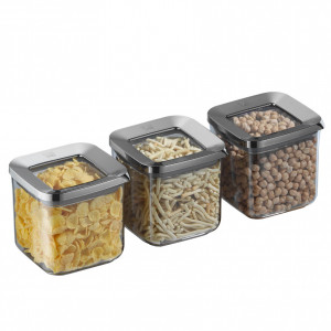 Set 3 Cutii pentru alimente VA™ VP.373, 3x700 ml, Transparent si Anthracit
