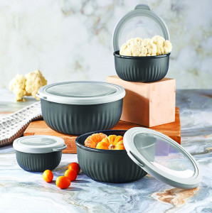 Set 4 caserole rotunde VA™ VP.048 LUX, 0.5, 1, 2, 3 lt, capac de vidat, Negru