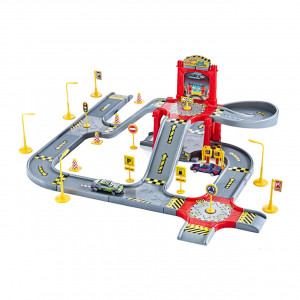 Set de Joaca, Garaj Super Riders Cool 5086, 2 Niveluri, 2 masina, 62x64x22 cm, Rosu/Gri