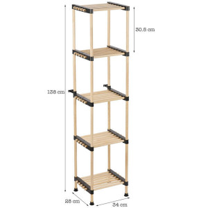Raft modular RF.3405, etajera 5 polite, lemn, 34x28x138 cm, natural - Img 2