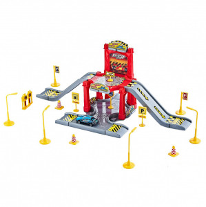 Set de Joaca, Garaj Riders Cool 5079, 2 Niveluri, 1 masina, 26x57x22 cm, Rosu/Gri