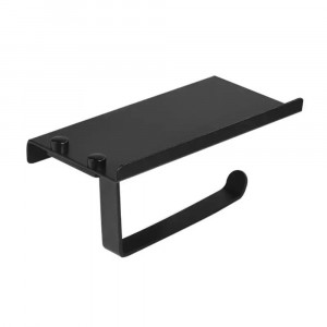 Suport hartie igienica dublu cu raft depozitare telefon sau alte accesorii Karlim, Inox, Negru Mat