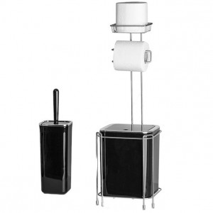 Suport hartie igienica si perie wc, cos gunoi Niovel® 3KS, Negru