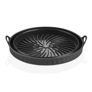 Tava Copt Pliabila Perilla Din Silicon, Rotunda, Potrivita Pentru Air Fryer, Microunde, Cuptor, Frigider, Manere, Rezistenta La Temperaturi Inalte, Usor De Curatat, Reutilizabila, Negru - Img 2
