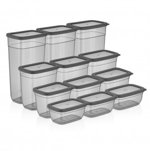 Set 12 Cutii pentru alimente VA™ VP.294 KUMSAL, 3x250 ml, 3X750 ml, 3X1300 ml, 3X2000 ml, Transparent Anthracit
