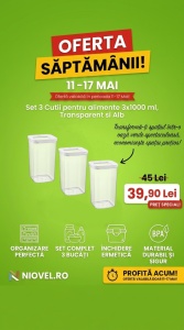 Set 3 Cutii pentru alimente VA™ VP.314, 3x1000 ml, Transparent si Alb